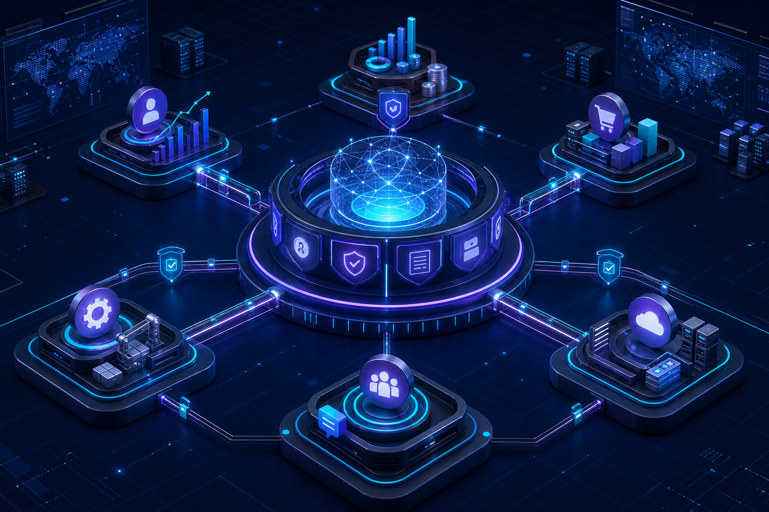 Piattaforma centrale che coordina agenti AI nei processi di diversi reparti aziendali
