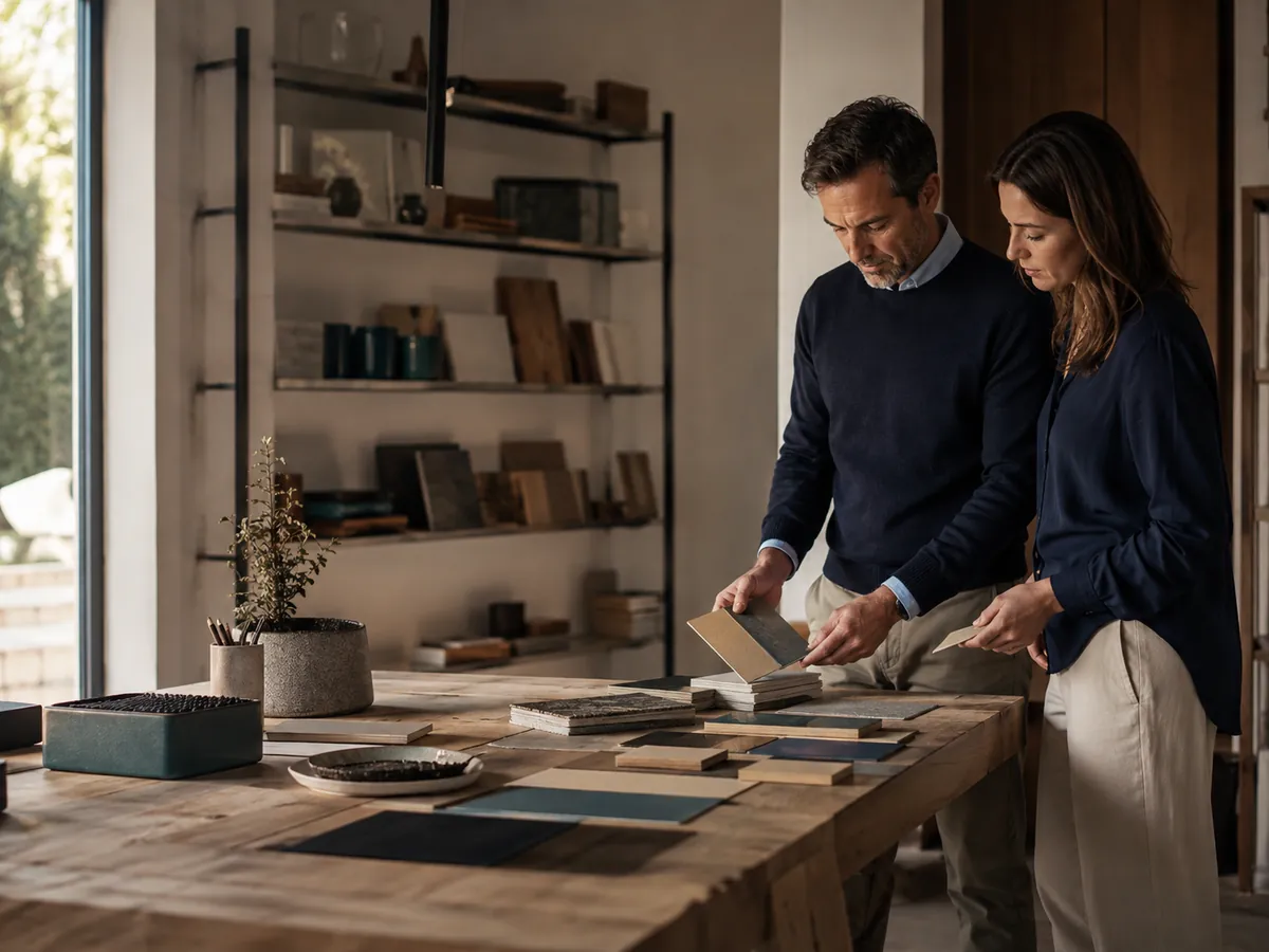 Professionisti al lavoro sui materiali di una piccola impresa